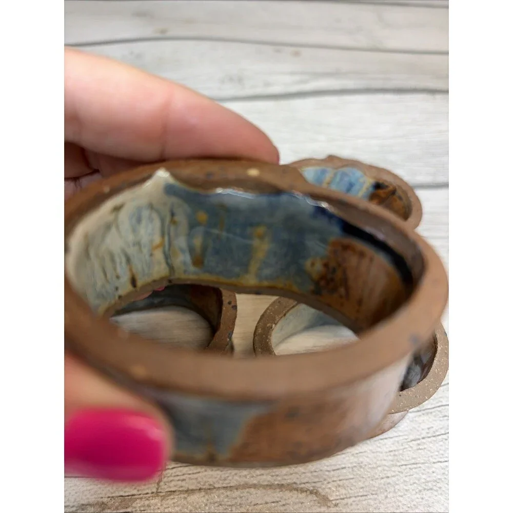 Handmade Studio Art Stoneware Natural Rustic Wheat Napkin Rings Set Of 4 Blue Be